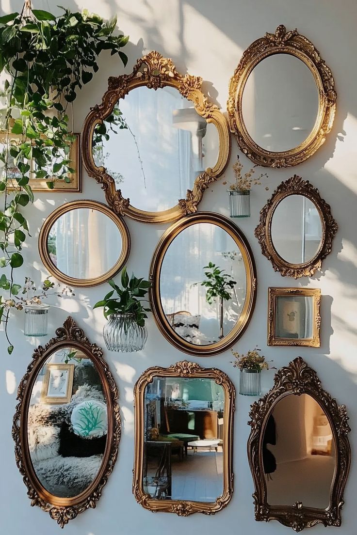 Natural wood surfaces with plants